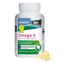 sanotact Omega-3 Vegan – 90 Kapseln – 265 mg – vegan, glutenfrei & laktosefrei – für Schwangere & Stillende – Bild 1 von 2