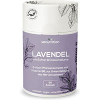 Produktbild von Sanutrition Lavendel Kombipräparat mit Safran und Passionsblume sowie Vitamin B5, B6 und B12 in Kapseln ohne Zusatzstoffe