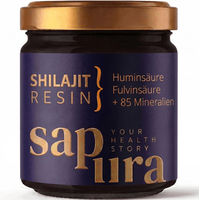 Produktbild von Sapura Health Shilajit Resin Mumijo Harz mit 78% Fulvin und 12% Huminsäure, Mineralstoff-Komplex, 60g inklusive Dosierlöffel, ohne Zusatzstoffe