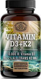 Scheunengut Vitamin D3 K2 Hochdosierte Depot Kapseln mit 10000 IE D3 und 200µg K2 vegan ohne Zusatzstoffe 180 Kapseln – Bild 1 von 4