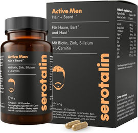 Serotalin Active Men Hair & Beard Kapseln mit Zink, Biotin und Selen für Männer vegan 60 Stück – Bild 1 von 2