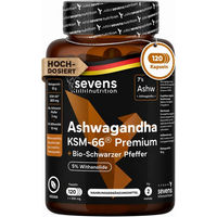 Produktbild von SEVENS NUTRITION Ashwagandha Kapseln vegan glutenfrei laktosefrei 120 Stück