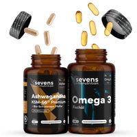 Produktbild von Sevens Nutrition Ashwagandha KSM-66 600 mg und Omega 3 2000 mg Set mit EPA DHA 240 Kapseln glutenfrei und laktosefrei