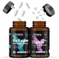 Produktbild von Sevens Nutrition Beauty-Kollagen-Kombi Set mit Biotin 10.000 mcg, Kollagen Hydrolysat, Magnesium, Hyaluronsäure und Q10 – 365 Tabletten Biotin und 120 Tabletten Kollagen, glutenfrei und laktosefrei