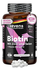 Sevens Nutrition Biotin Zink Selen Kombination mit Vitamin B12 hochdosiert 10000 mcg Tabletten 365 Stück vegan glutenfrei laktosefrei – Bild 1 von 7