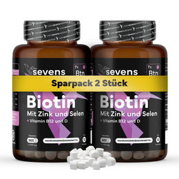 Sevens Nutrition Biotin Zink Selen Vitamin B12 Kombi hochdosiert 10.000 mcg Tabletten 730 Stück vegan glutenfrei laktosefrei ohne Zusatzstoffe – Bild 1 von 3