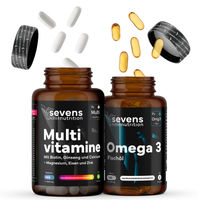 Produktbild von Sevens Nutrition Kombi-Set: Multivitamin mit Mineralstoffen und Ginseng 365 Kapseln sowie Omega 3 2000 mg 120 Kapseln mit EPA DHA, glutenfrei und laktosefrei