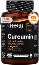 SEVENS NUTRITION Kurkuma Extrakt Kapseln 120 Stück ohne Zusatzstoffe glutenfrei und laktosefrei – Bild 1 von 3
