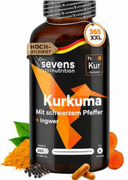 Sevens Nutrition Kurkuma Kapseln mit Ingwer und Pfeffer Extrakt vegan 365 Stück – Bild 1 von 5