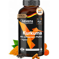 Produktbild von Sevens Nutrition Kurkuma Kapseln mit Ingwer und Pfeffer Extrakt vegan 365 Stück