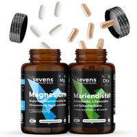 Produktbild von Sevens Nutrition Magnesium Komplex 4 in 1 180 Tabletten und Mariendistel 120 Kapseln Set mit Artischocke und Löwenzahn vegan glutenfrei laktosefrei