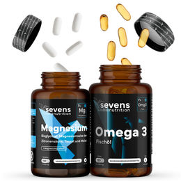 Sevens Nutrition Magnesium Komplex 4 in 1 und Omega 3 Set mit 180 Tabletten und 120 Kapseln für Sportler, glutenfrei und laktosefrei – Bild 1 von 1