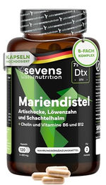 Sevens Nutrition Mariendistel Artischocke Löwenzahn und Cholin Komplex Hochdosiert 120 Kapseln glutenfrei laktosefrei – Bild 1 von 7