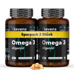 Sevens Nutrition Omega 3 Vegan Algenöl Premium 2er Pack 240 Perlen hochdosiert mit 1000 mg DHA und Vitamin E pflanzlicher Ursprung – Bild 1 von 3