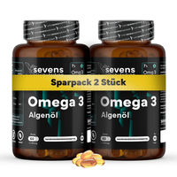 Produktbild von Sevens Nutrition Omega 3 Vegan Algenöl Premium 2er Pack 240 Perlen hochdosiert mit 1000 mg DHA und Vitamin E pflanzlicher Ursprung