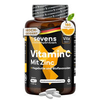 Produktbild von Sevens Nutrition Vitamin C 1000 mg mit Zink, Bioflavonoiden und Hagebutte, 180 Tabletten, vegan, laktosefrei und glutenfrei