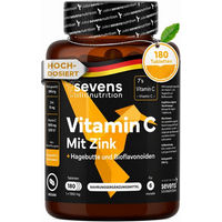Produktbild von SEVENS NUTRITION Vitamin C Tabletten 1000 mg mit Acerola und Hagebutte vegan laktosefrei glutenfrei 180 Stück