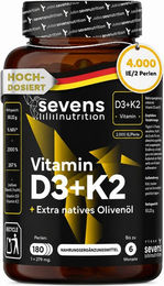 SEVENS NUTRITION Vitamin D3 K2 Kapseln 4000 IE glutenfrei und laktosefrei 180 Kapseln – Bild 1 von 4