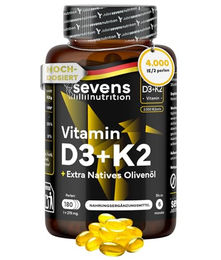 Sevens Nutrition Vitamin D3 K2 Kapseln 4000 IE mit MK7 180 Kapseln glutenfrei und laktosefrei – Bild 1 von 7
