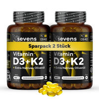 Produktbild von Sevens Nutrition Vitamin D3 K2 MK7 4000 IE und 200 µg Perlen 2er Pack glutenfrei und laktosefrei mit Extra Vergine Olivenöl 360 Stück