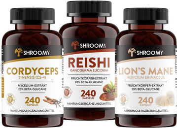 SHROOMY Kräuter-Komplex Lions Mane, Cordyceps und Reishi Extrakt Kapseln Set vegan glutenfrei laktosefrei – Bild 1 von 1