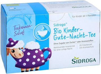 Sidroga Bio Kinder-Gute-Nacht-Tee mit Melisse, Passionsblume und Lavendel, zuckerfrei und ohne Zusatzstoffe, 20 Filterbeutel – Bild 1 von 2