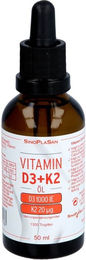SinoPlaSan Vitamin D3/K2 Öl Tropfen 1000 IE / 20 mcg vegetarisch glutenfrei laktosefrei – Bild 1 von 1