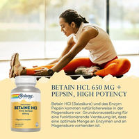 Produktbild von Solaray Betain HCl 650 mg und Pepsin 162 mg Kapseln glutenfrei 100 Stück