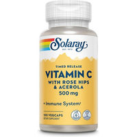 Produktbild von Solaray Vitamin C 500 mg Kapseln mit Acerola und Hagebutte vegan ohne Zusatzstoffe für Sportler