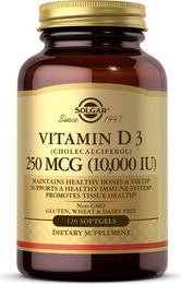 Solgar Vitamin D3 Cholecalciferol 250 mcg 10.000 IE Weichkapseln für Senioren 120 Stück – Bild 1 von 1