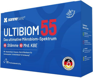 SonneSee ULTIBIOM Darmflora-Komplex Pulver mit 55 Bakterienkulturen und 50 Milliarden KBE pro Portion, 30 Sticks, vegan, glutenfrei und laktosefrei – Bild 1 von 5