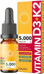 SOS-Apo Vitamin D3 + K2 Tropfen hochdosiert 5000 IE + 100 µg K2 vegan mit MCT-Öl – Bild 1 von 4