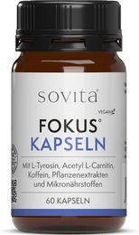 sovita Fokus Kapseln mit Koffein, Vitamin B12, L-Tyrosin, Acetyl-L-Carnitin, L-Theanin und Zink, vegan, 60 Kapseln – Bild 1 von 4