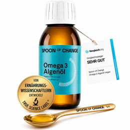Spoon of Change Premium Omega-3 Algenöl mit DHA und EPA vegan mit Vitamin D3 Zitronengeschmack Flüssig – Bild 1 von 2
