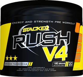 Stacker2 Rush V4 Pre-Workout Booster Orange Pulver zuckerfrei 180 g 30 Portionen – Bild 1 von 4