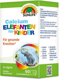 SUNLIFE Calcium Elefanten Lutschtabletten für Kinder mit 400 mg Calcium Carbonat 60 Stück – Bild 1 von 1