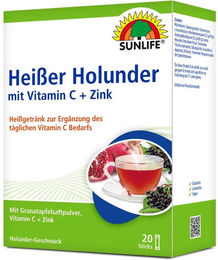 Sunlife Heißer Holunder mit Vitamin C und Zink Granatapfel Pulver 20 Sticks vegan gluten- und laktosefrei – Bild 1 von 2