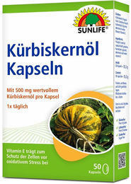 Sunlife Kürbiskernöl Kapseln mit Vitamin E, zuckerfrei und glutenfrei – Bild 1 von 2