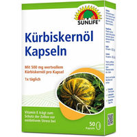 Produktbild von Sunlife Kürbiskernöl Kapseln mit Vitamin E, zuckerfrei und glutenfrei