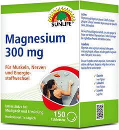 SUNLIFE Magnesium 300 mg Tabletten vegan laktosefrei zuckerfrei glutenfrei für Sportler 150 Stück – Bild 1 von 2