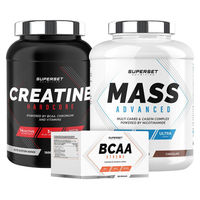 Produktbild von Superset Nutrition Masseaufbauprogramm mit Mass Advanced Schokolade 2,5kg, Creatine Hardcore Ice Tea Peach 1,5kg und BCAA Xtreme Pulver