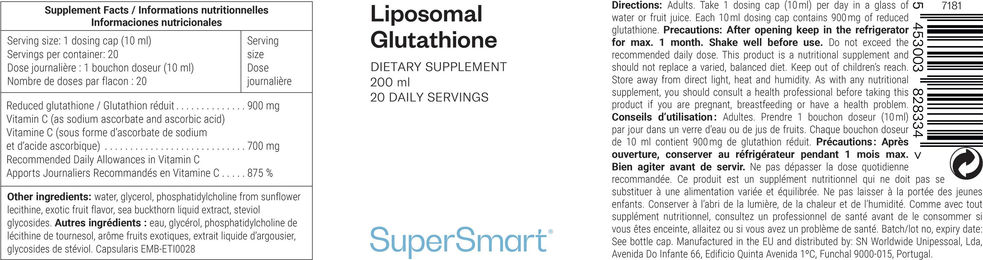 SuperSmart Liposomales Glutathion Nahrungsergänzungsmittel 200 ml flüssig – Bild 1 von 1