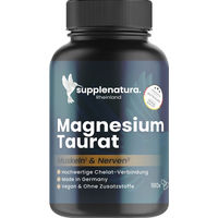 Produktbild von supplenatura Rheinland Magnesium-Taurat Kapseln vegan glutenfrei ohne Zusatzstoffe 180 Stück 192 mg Magnesium pro Portion