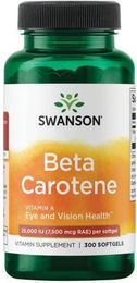SWANSON Beta-Carotin Vitamin A 25000 IU Kapseln 300 Stück – Bild 1 von 2