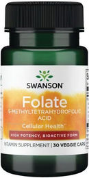 Swanson Folsäure 5-MTHF 800 mcg vegetarische Kapseln für Frauen, Schwangere und Stillende, 30 Kapseln – Bild 1 von 2