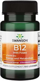Swanson Health Products Vitamin B12 1000 mcg mit Folat 665 mcg Lutschtabletten Erdbeergeschmack 100 Stück – Bild 1 von 2