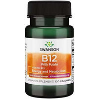 Produktbild von Swanson Health Products Vitamin B12 1000 mcg mit Folat 665 mcg Lutschtabletten Erdbeergeschmack 100 Stück