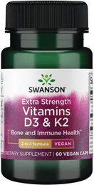Swanson Health Products Vitamin D3 und K2 aus Flechten vegetarische Kapseln 60 Stück – Bild 1 von 2
