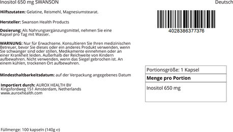 Swanson Inositol 650 mg Kapseln 100 Stück – Bild 1 von 1