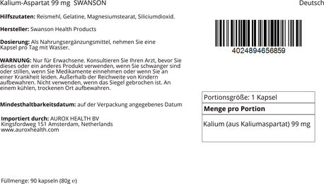 Swanson Kalium-Aspartat 99 mg Kapseln für Senioren 90 Stück – Bild 1 von 1